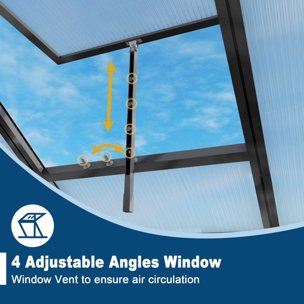 Windproof Greenhouse with Raised Base - Polycarbonate Panels - Black