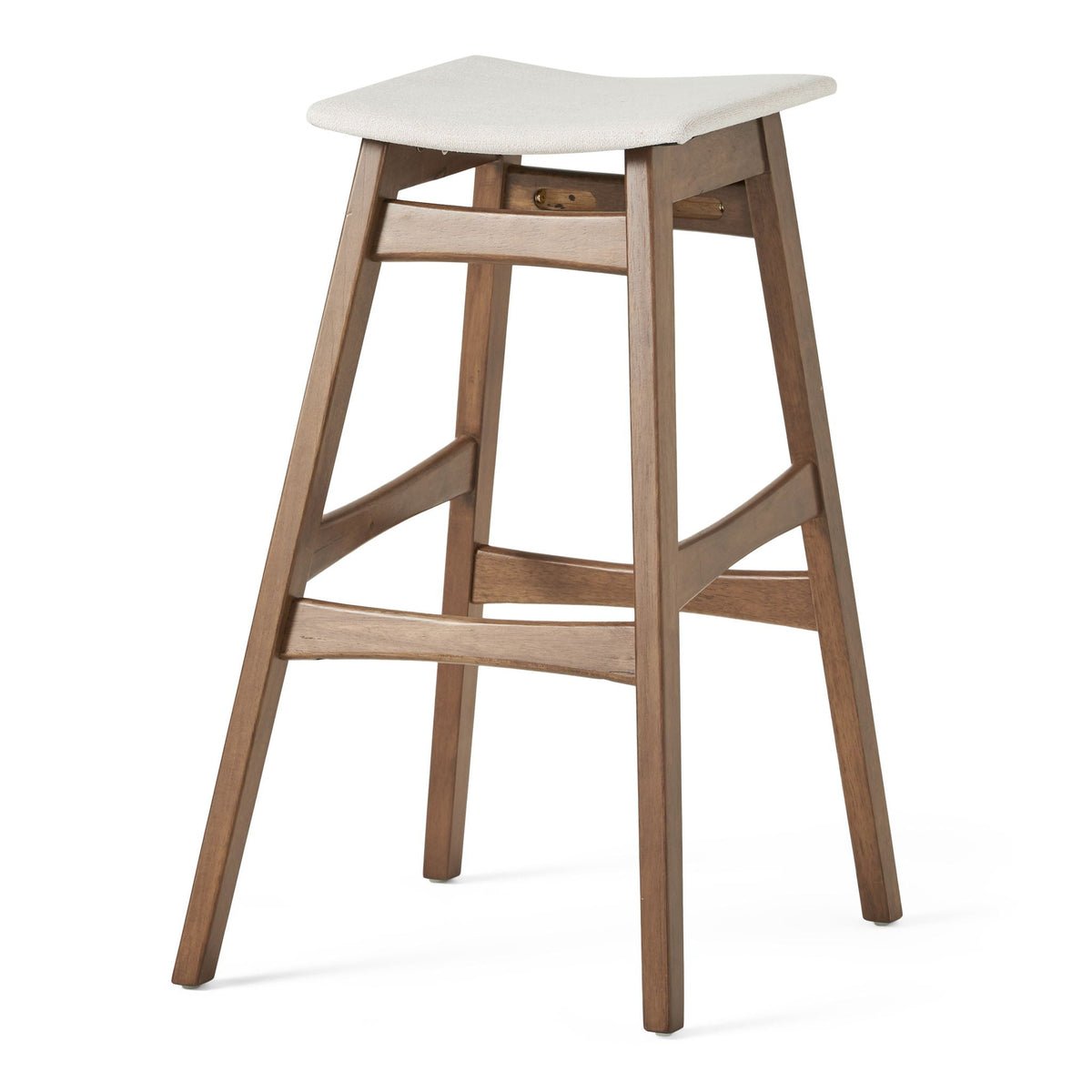 Mid Century Modern Bar Stool Set with Upholstered Seating - Beige or Dark Gray