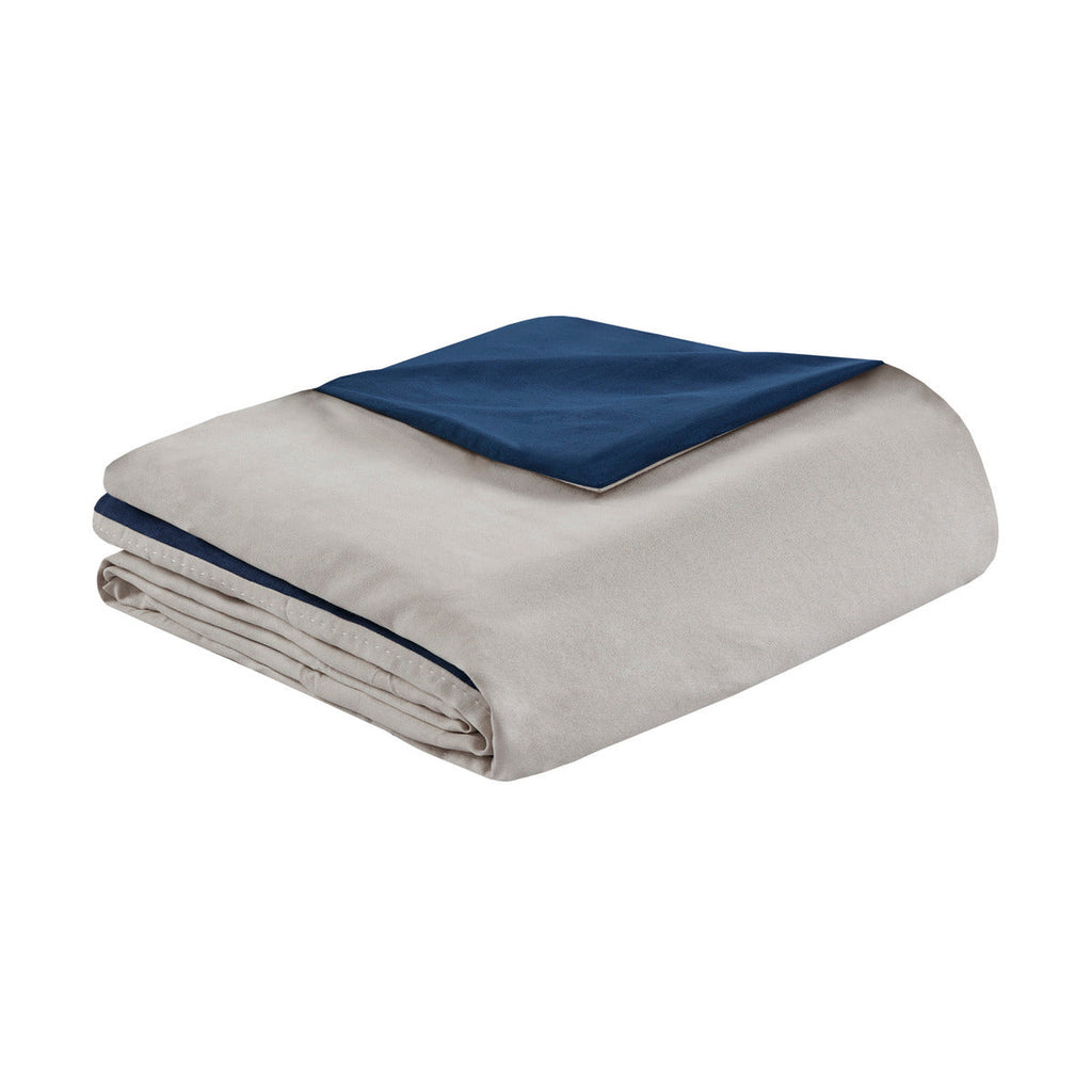 Blue Faux Suede 7 Piece Comforter Set with Coordinated Pillows - California King