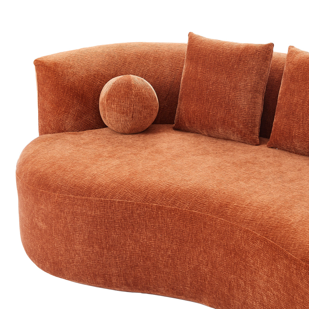 90-Inch Curved Modern Chenille Sofa with Artistic Curved Design - Orange or White