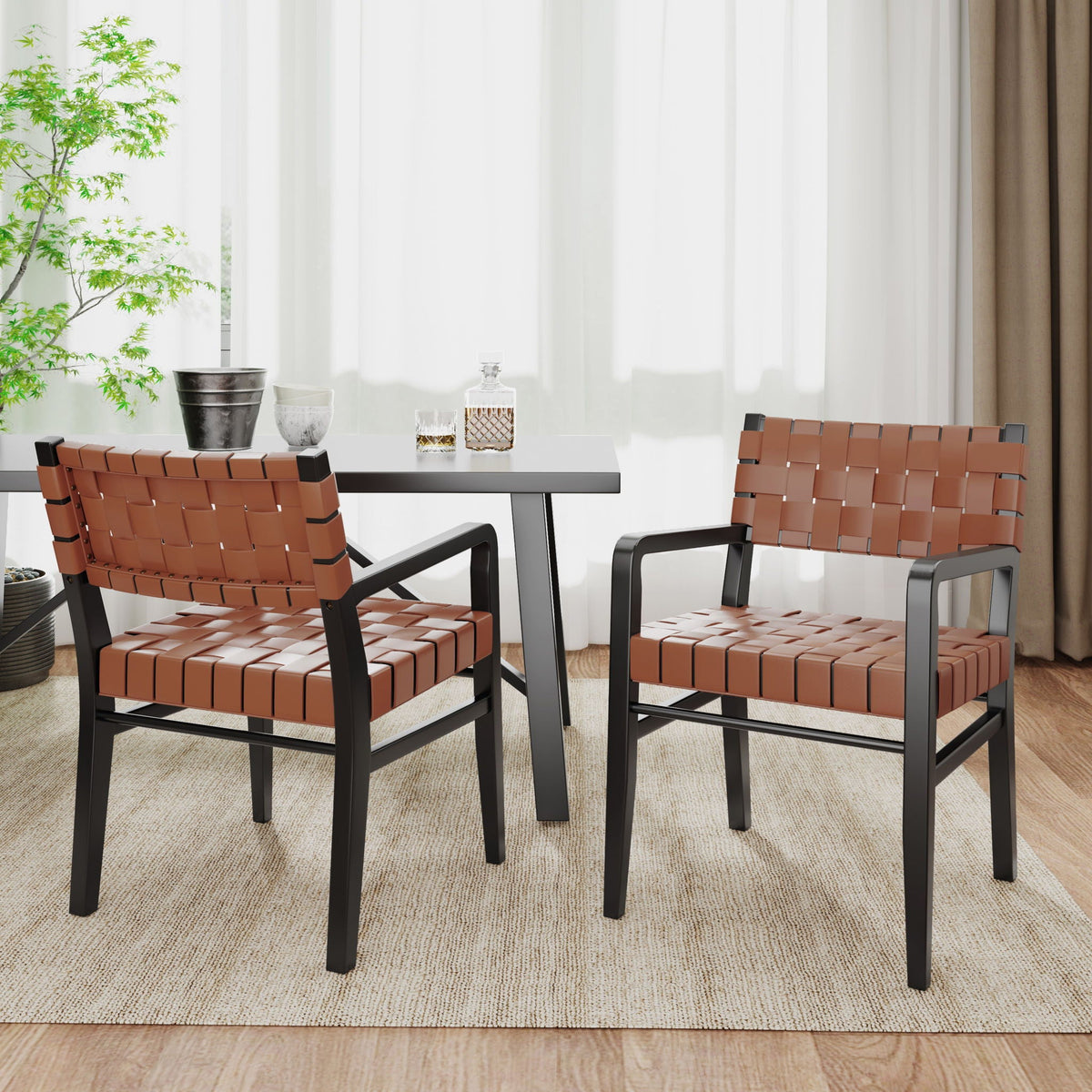 Modern Upholstered Dining Chair with Ergonomic Comfort - Black or Light Brown