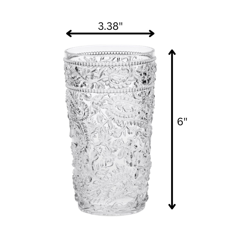 Paisley Style Acrylic Hi Ball Glasses with Shatterproof Design - White or Pink