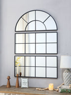 Large Arched Wall Mirror with 3 Separate Sections - Black