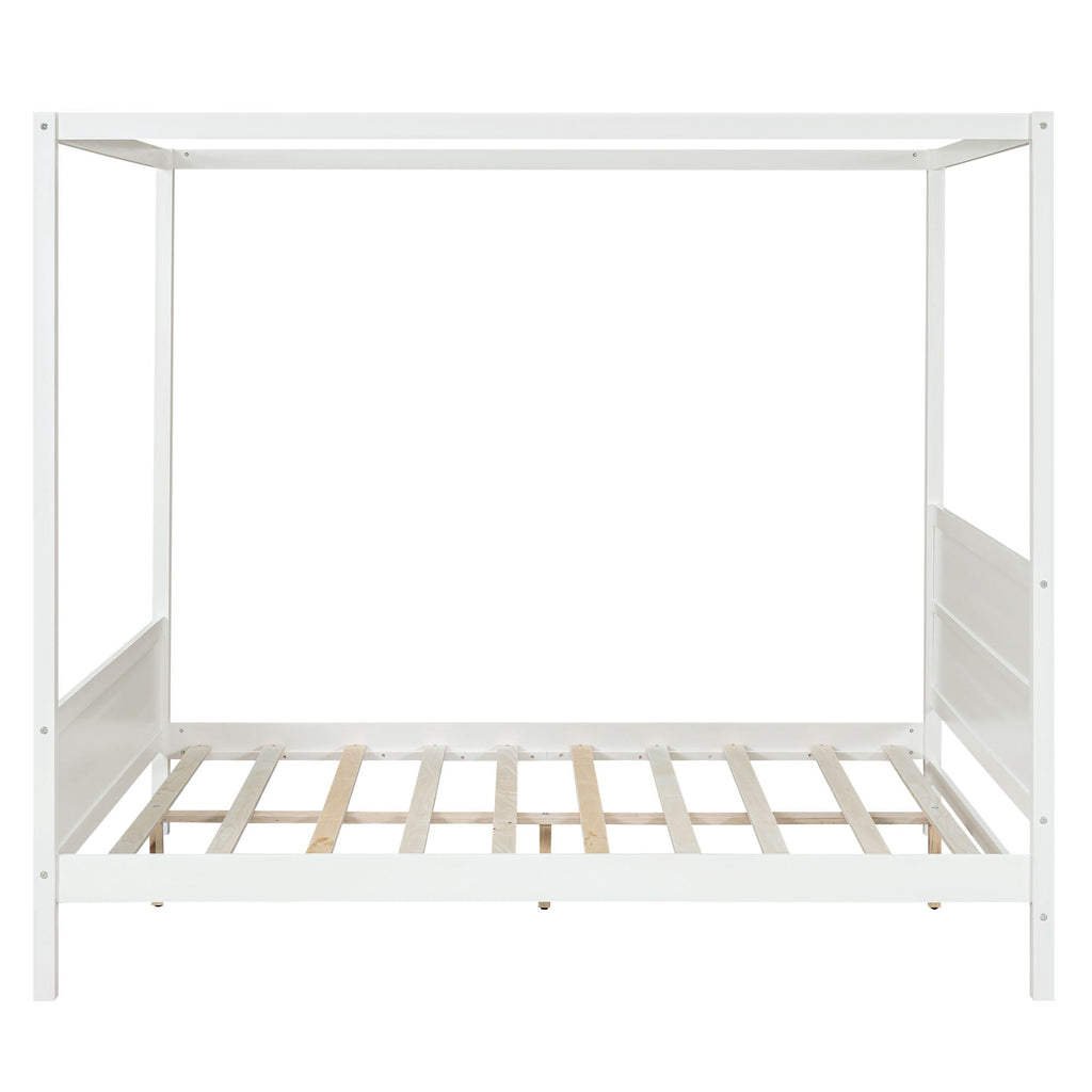 Canopy Platform Bed with Headboard and Footboard, Slat Support Leg - Queen