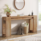 Extra Long Farmhouse Console Table with Solid Wood Construction - Light Brown or Dark Gray