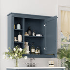 Wall Mounted Bathroom Storage Cabinet with Mirror - Blue, White, or Dark Gray