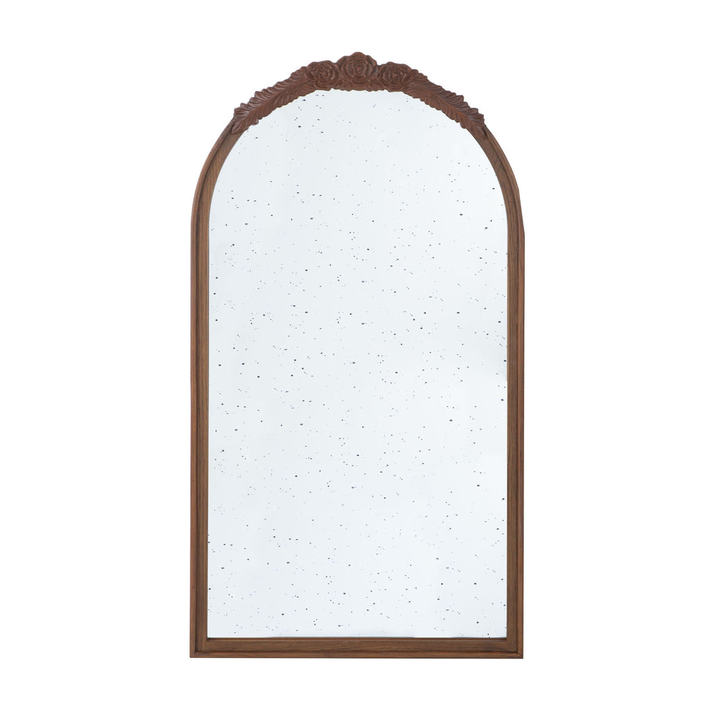 Hand Carved Rose Antique Arched Mirror Frame with Intricate Carvings - Black or Light Brown