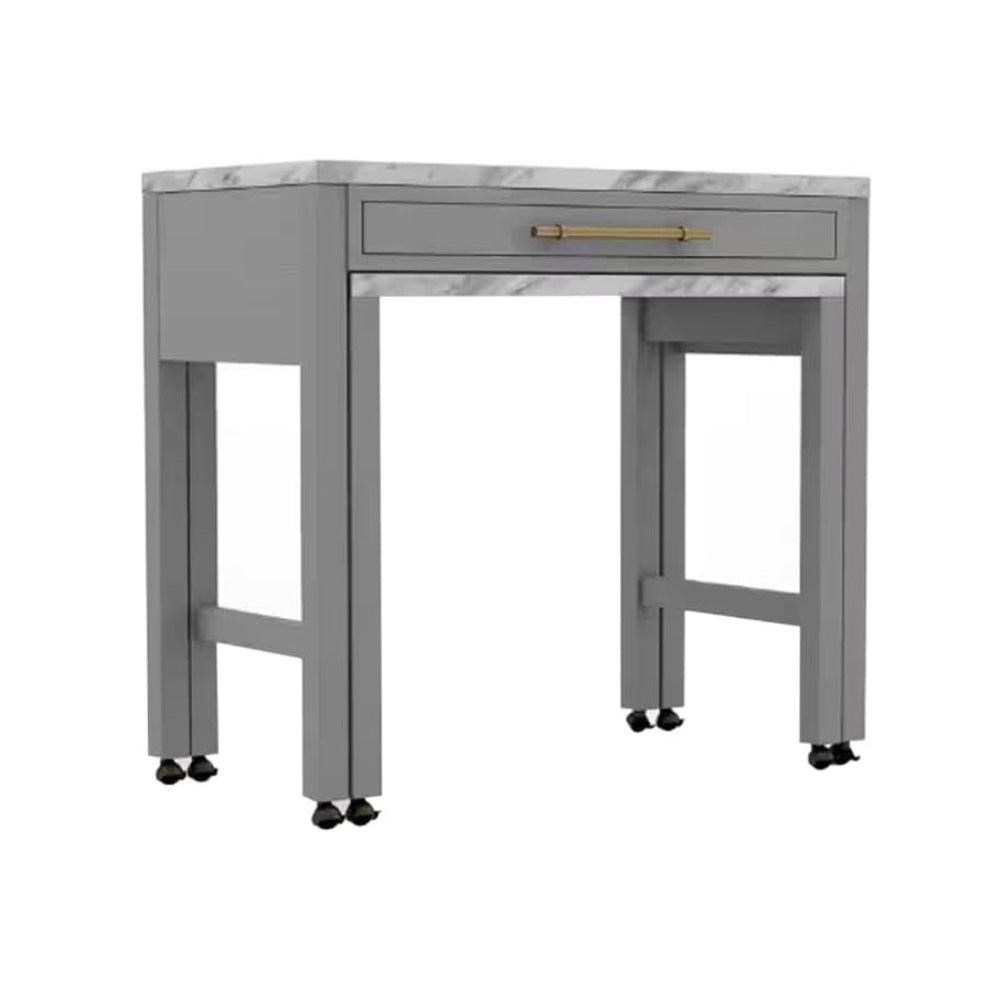Light Gray Faux Marble Dining Table with Storage Drawer - Light Gray