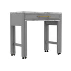 Light Gray Faux Marble Dining Table with Storage Drawer - Light Gray