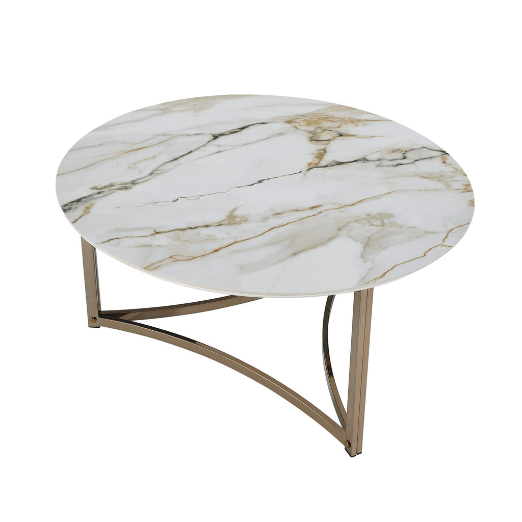 Sintered Stone Top Round Coffee Table with Metal Base - White