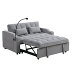 Modern Velvet Sleeper Loveseat with Pullout Bed and USB Ports - Light Gray
