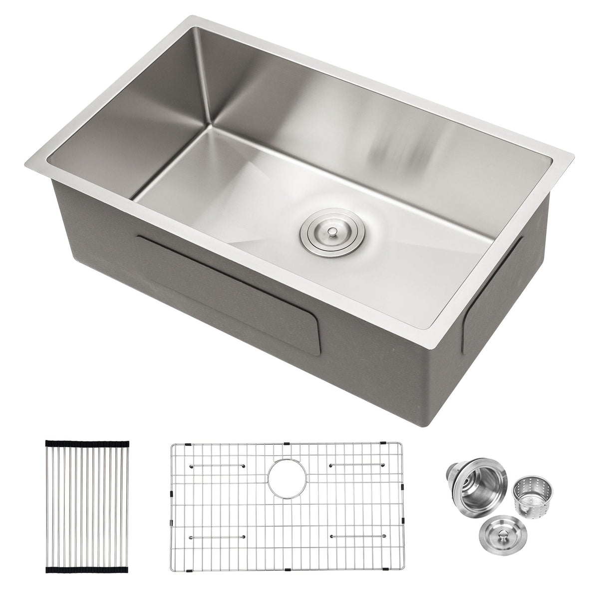 Modern Undermount Stainless Steel Kitchen Sink 16 Gauge, Deep Single Bowl - Gray