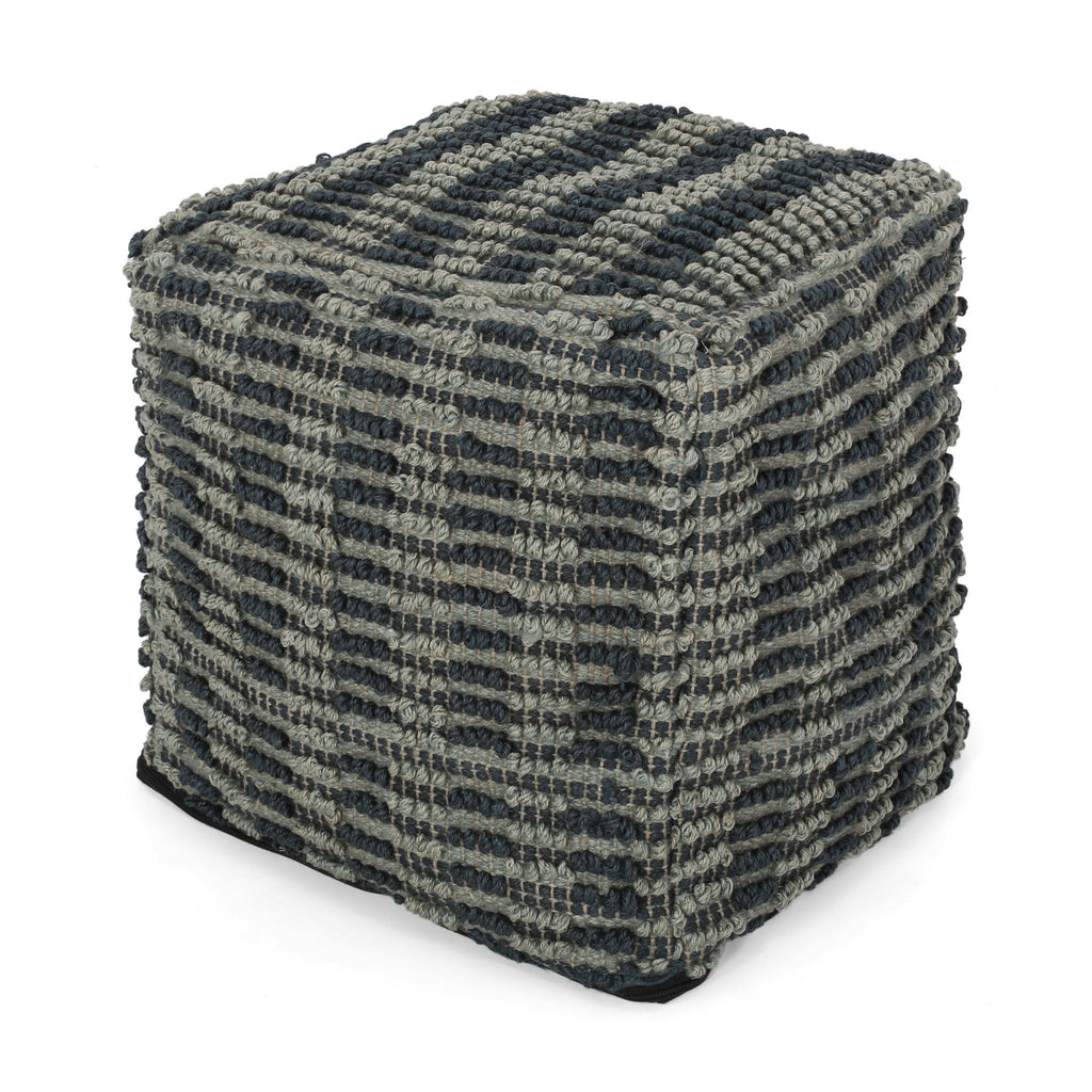 Teal Blue Fabric Square Pouf Ottoman with Polystyrene Bead Fill - 16"