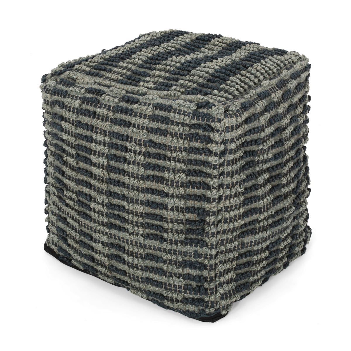 Teal Blue Fabric Square Pouf Ottoman with Polystyrene Bead Fill - 16"