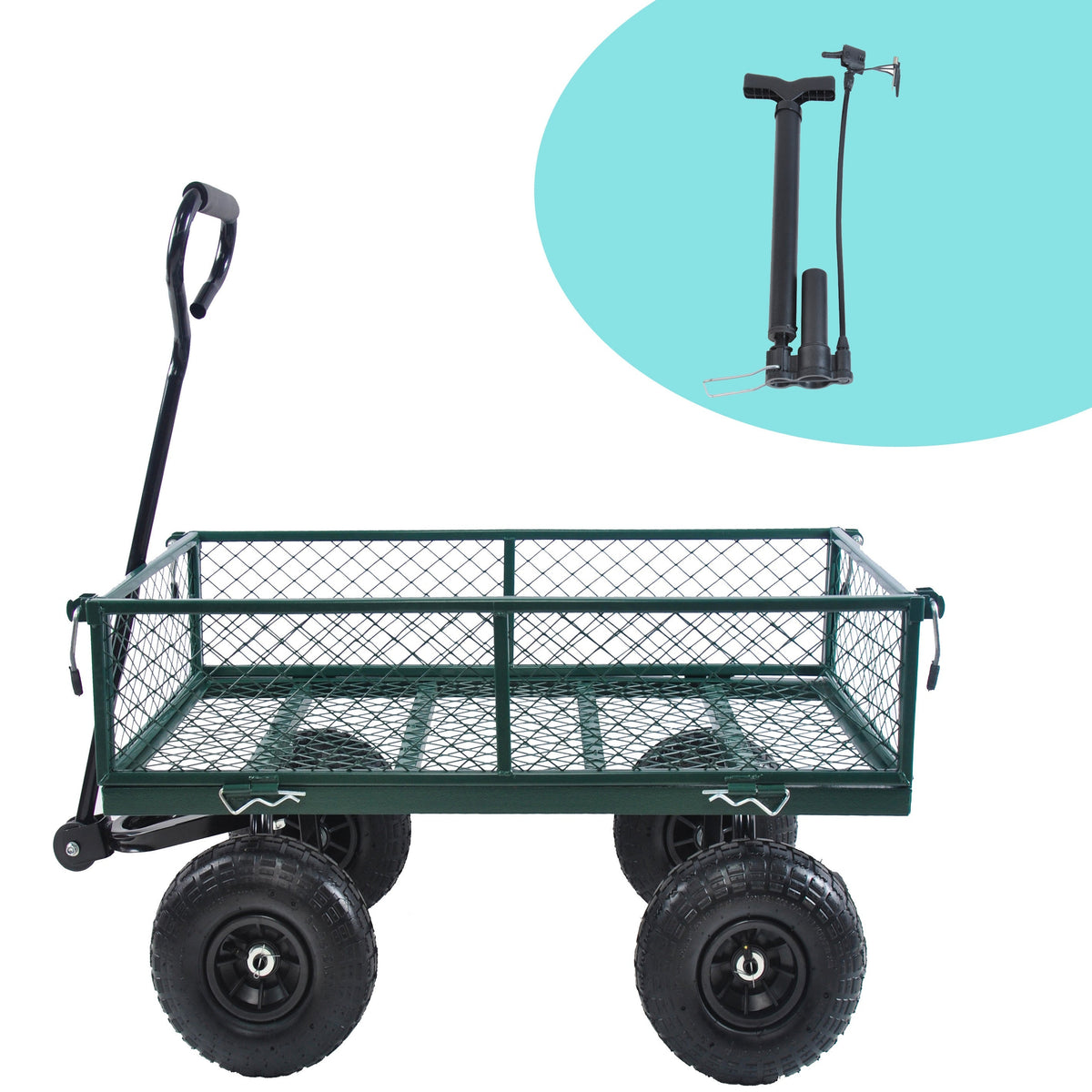 Green Outdoor Wagon Cart with Foldable Steel Frame - 550 lb Capacity