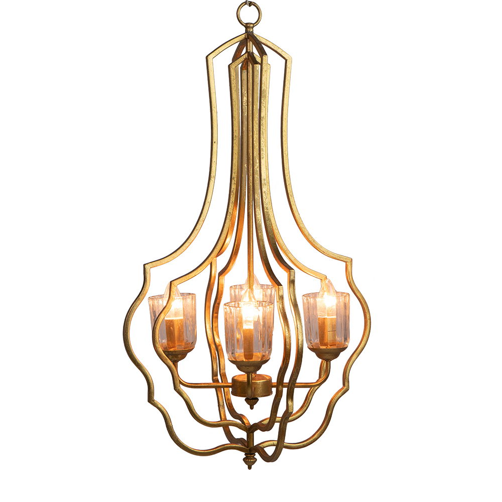 4 Light Metal Chandelier, Hanging Light Fixture - Gold