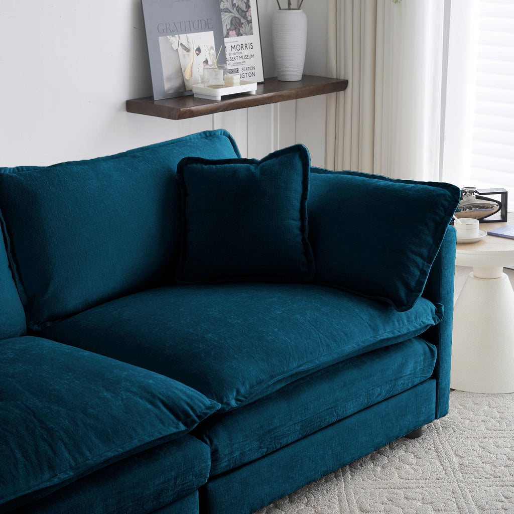 Modular U Shaped 5-Seater Sectional Sofa with Ottoman - Blue Chenille