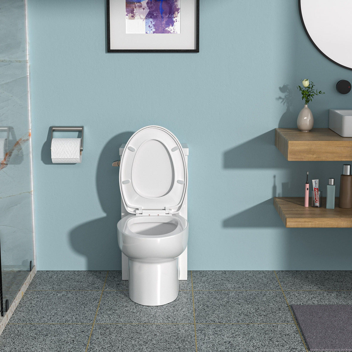 Modern Ceramic 1 Piece Toilet with Soft Closing Seat - White
