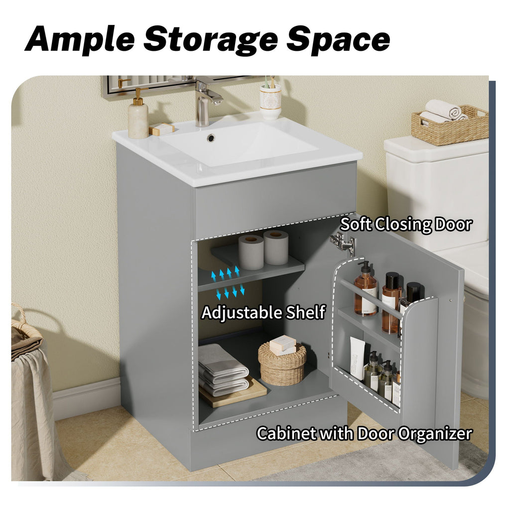 Bathroom Vanity with Sink and Adjustable Shelf - Multiple Colors
