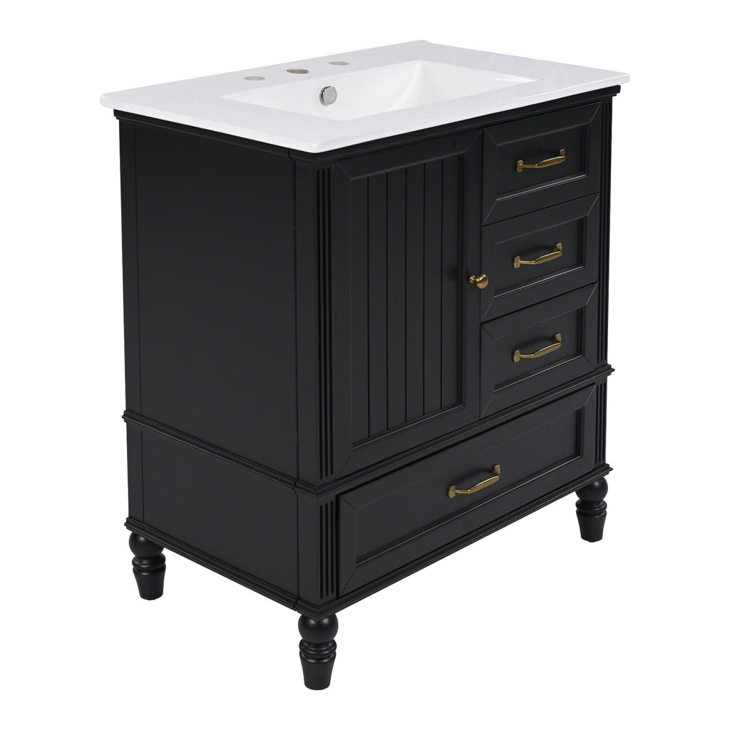 30" Bathroom Vanity with Sink and Soft-Close Drawers - White or Black
