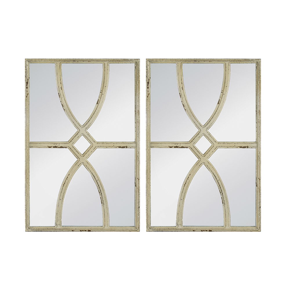 Rectangular Wooden Wall Mirror with Antique Frame, Set of 2 - Black or White