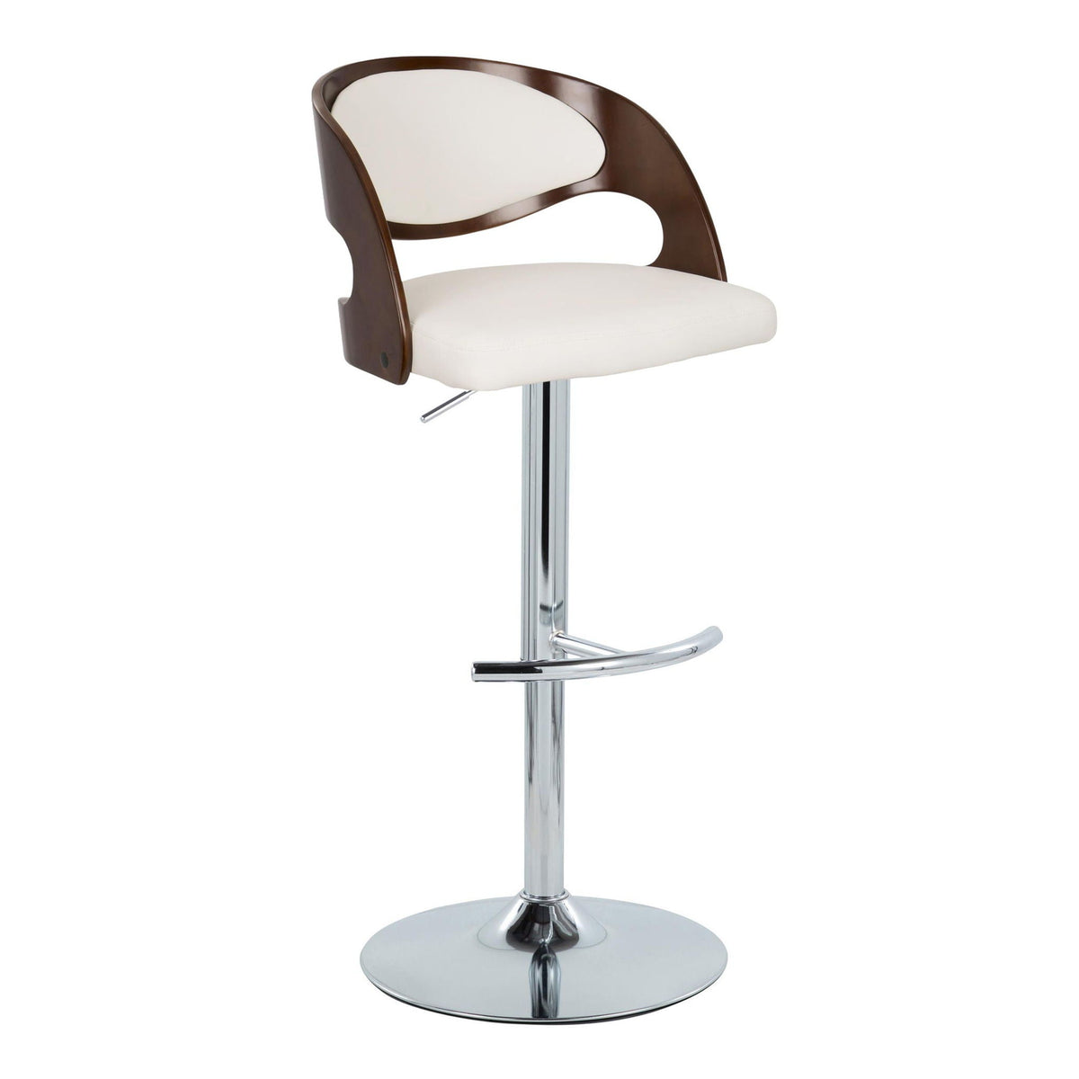 Mid-Century Modern Adjustable Barstool Set with Swivel - Chrome / Cherry / White