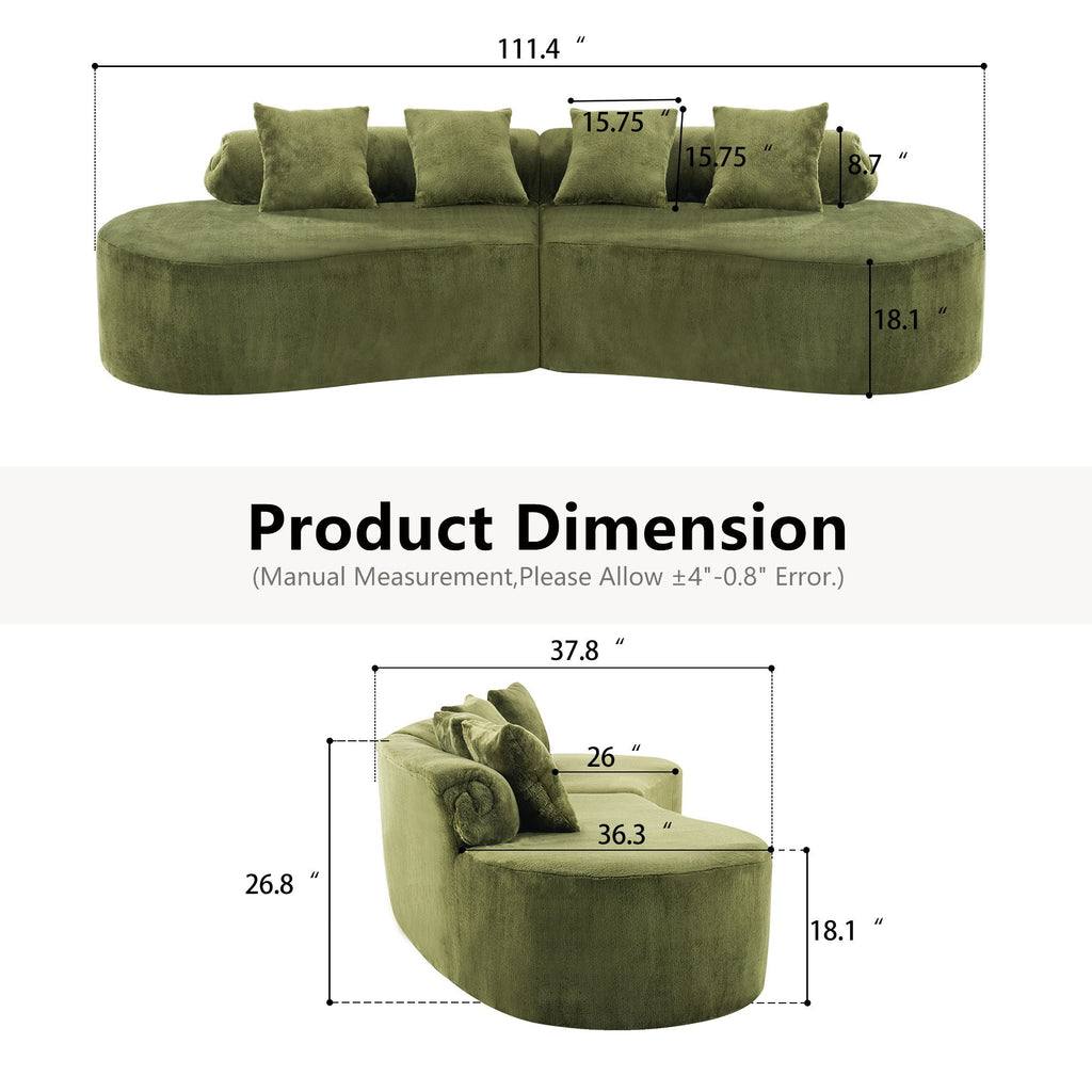 Modern Curved Sofa With Pillows - Fabric Stationary Sofa