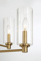 Timeless 6 Lights Chandelier With Clear Ribbed Satin - Antique Brass / Clear / Gold