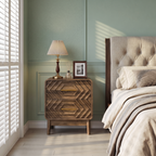 Walnut Wood Bedside Table with Double Drawers - Walnut