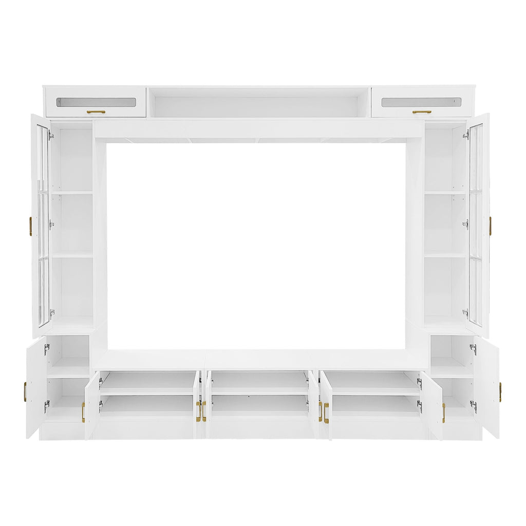 Wall Unit Entertainment Center with Glass Doors - White or Black