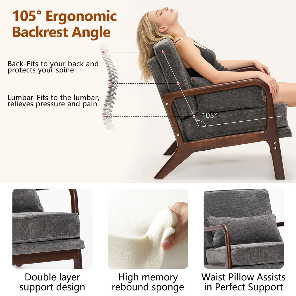 Upholstered Living Room Chair with Curved Armrests - Choice of Color