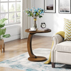 C-Shaped Round End Table with Compact Design - Brown