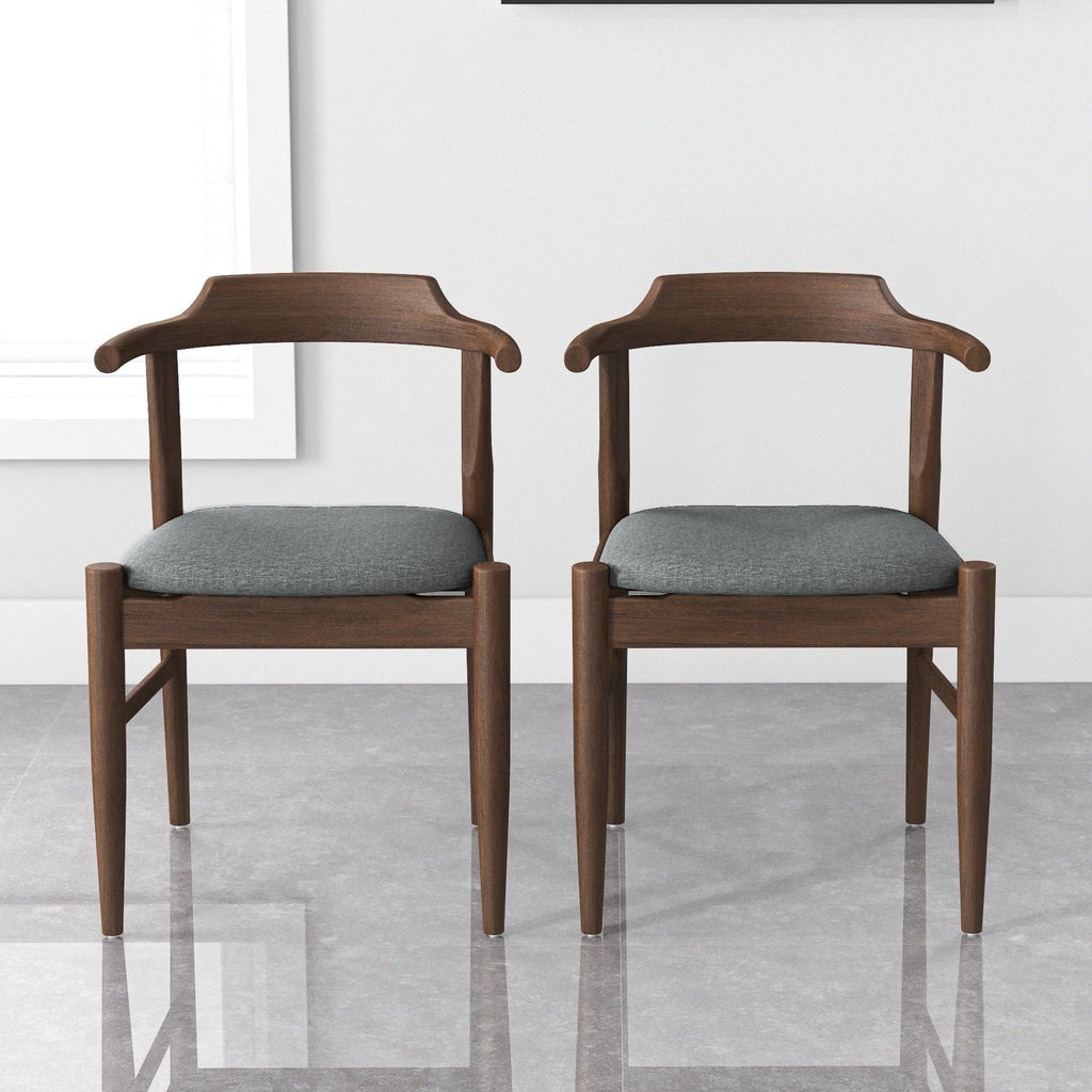 Mid-Century Modern Dining Chair Set of 2 with Solid Wood Frame - Dark Gray or Black