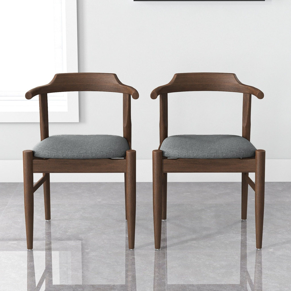 Mid-Century Modern Dining Chair Set of 2 with Solid Wood Frame - Dark Gray or Black
