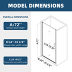 Universal Pivot Shower Door with 1/4" Tempered Glass - Polished Finish