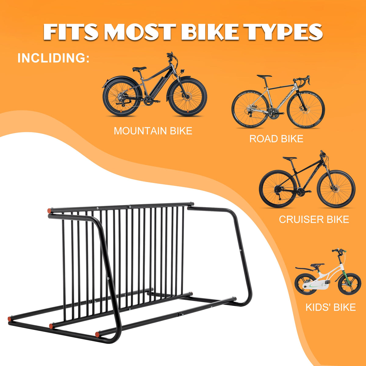 10-Bike Floor Rack with Double-Sided Storage - Metal