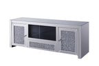 Mirrored TV Stand with Faux Diamonds and Storage - Silver