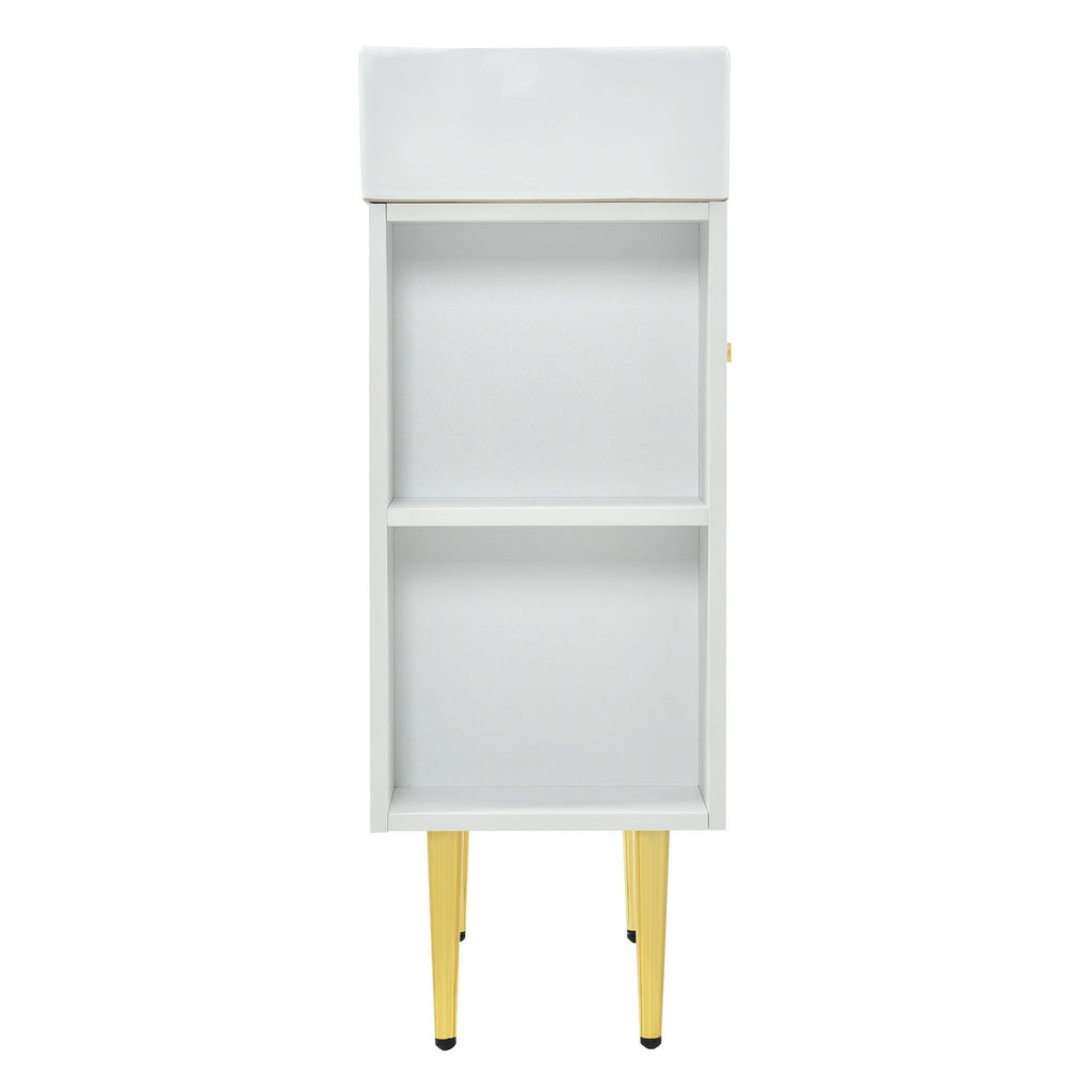Bathroom Vanity with Single Ceramic Sink and Side Storage - Multiple Colors
