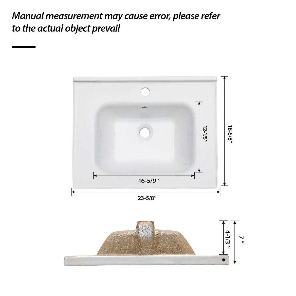 Rectangular Single Vanity Top with Overflow - White Ceramic