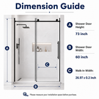 60" x 73" Frameless Sliding Shower Doors with Soft Close - Glass