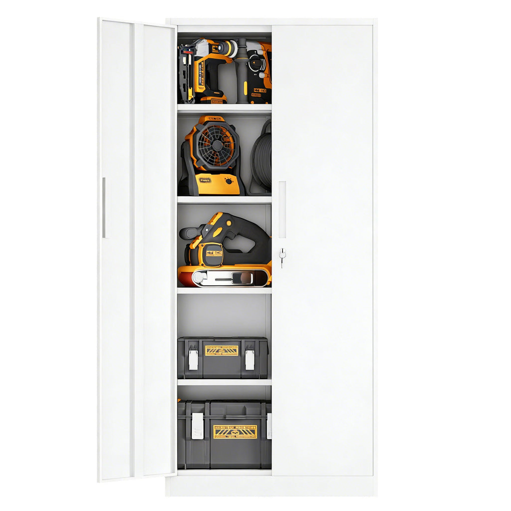 Steel Garage Storage Cabinet with Adjustable Shelves and Lock – Black or White