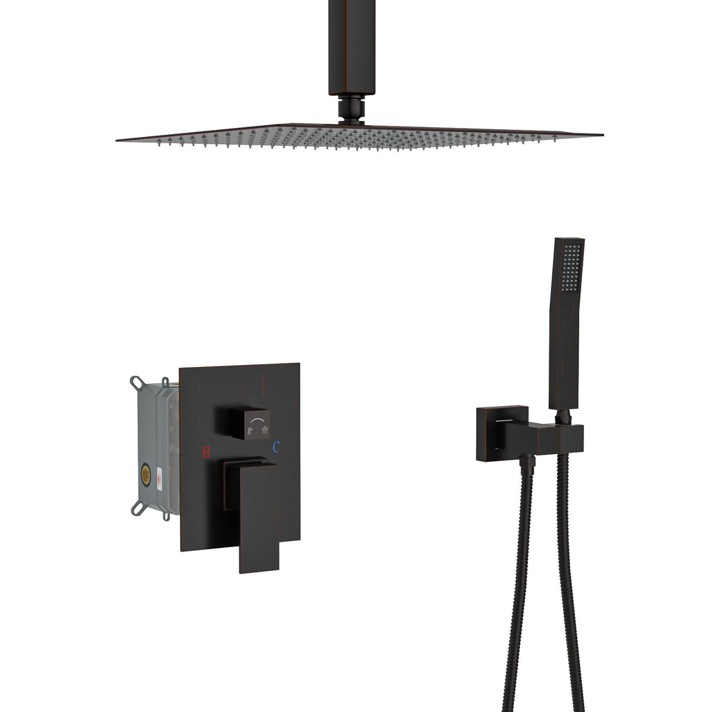 Dual Shower Head 16" Ceiling Mount Shower System with Pressure-Balanced Valve - Gray