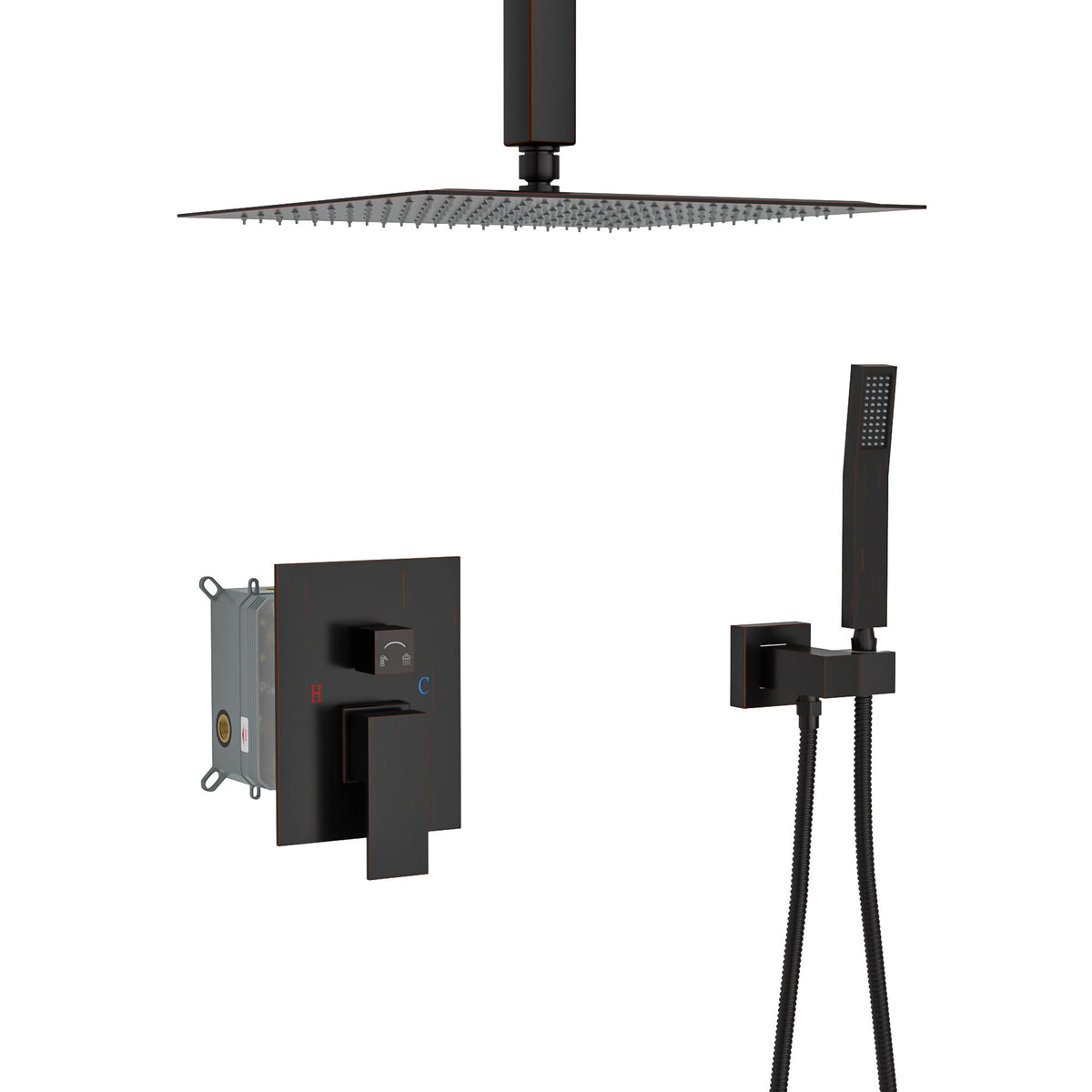 Dual Shower Head 16" Ceiling Mount Shower System with Pressure-Balanced Valve - Gray