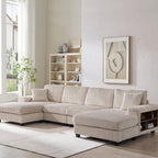 U-Shaped Convertible Sofa, 4 Seater Sectional with Storage Armrests - Multiple Colors