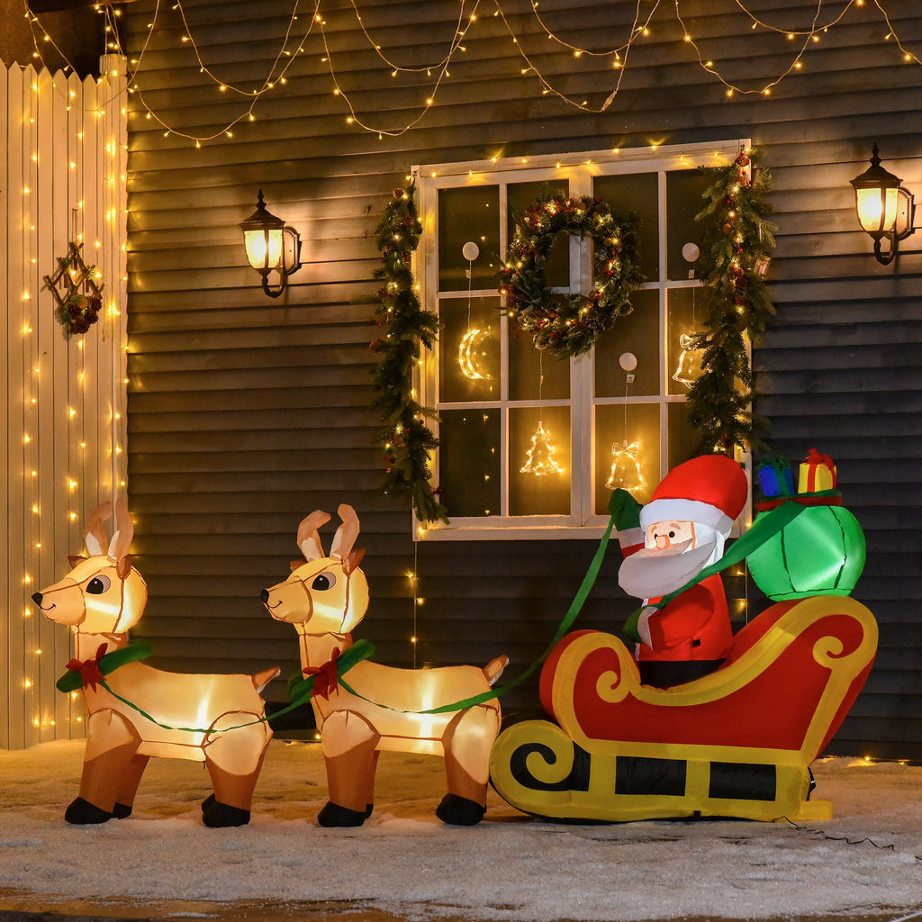 8ft Christmas Inflatable Santa Claus with Sleigh and LED Lights - Red