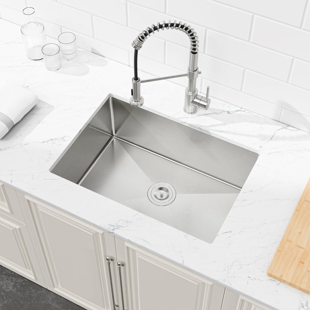 Stainless Steel Kitchen Sink with Single Bowl - Brushed Nickel