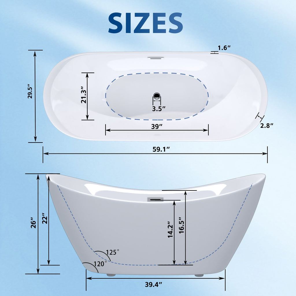 Freestanding Tub with Overflow and Ergonomic Design – White