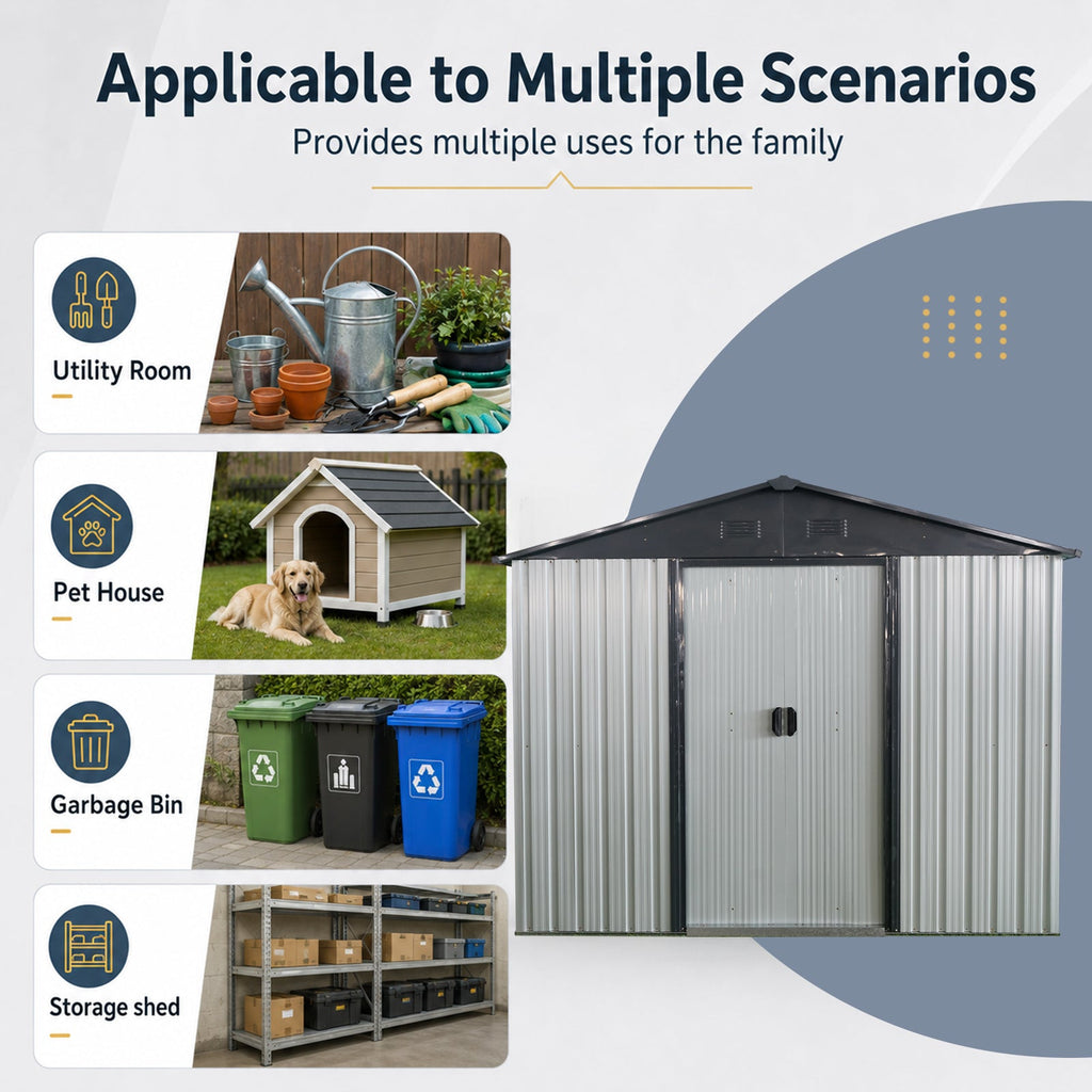 8ft x 4ft Outdoor Metal Storage Shed with Sliding Door - Metal