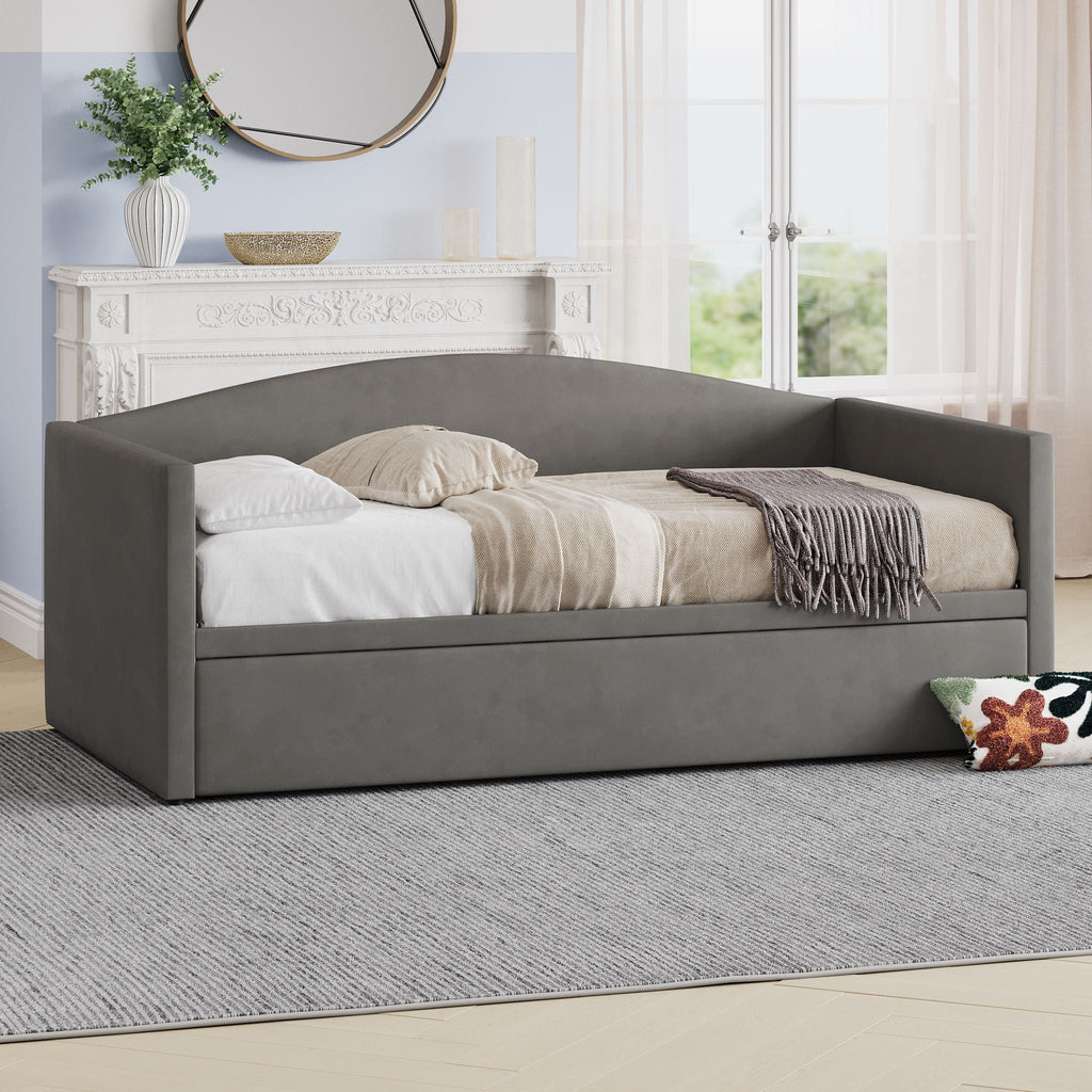 Upholstered Daybed With Pop Up Trundle Sofa Bed - Space Saving, Durable Frame - Gray or Pink