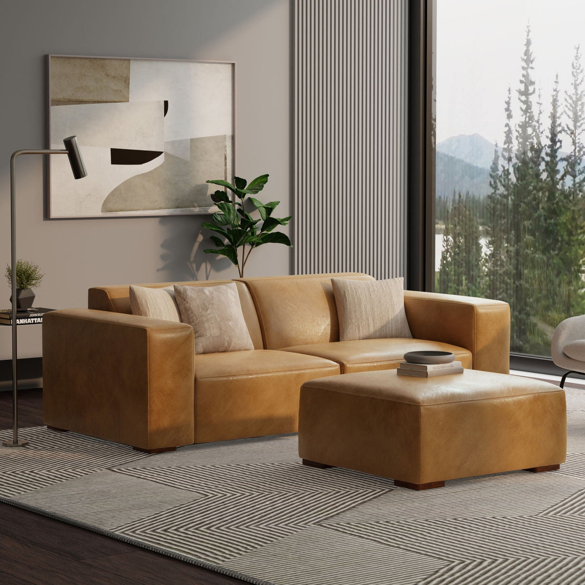 Light Brown Versatile Design Upholstered Ottoman with Medium Firm Cushion - Rex